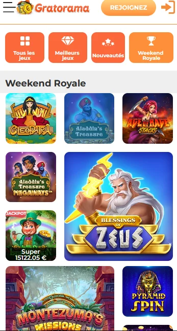 Version mobile du casino Gratorama
